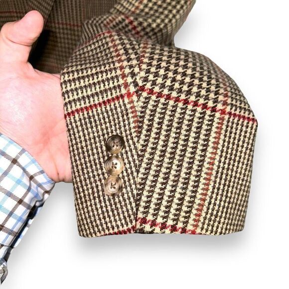 Oxford Shop Custom Tan & Red Windowpane Tweed Sport Coat 40R - Picture 7 of 8